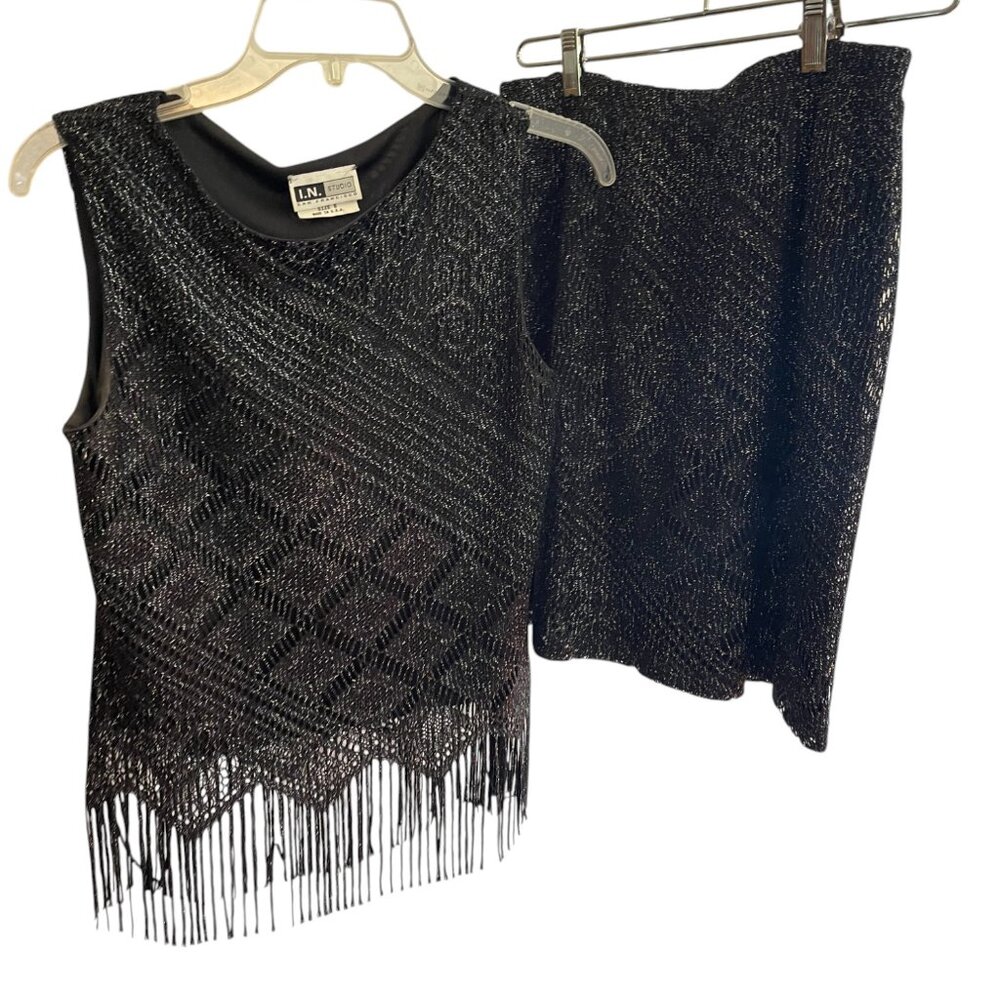 Black Metallic Two Piece Dress SMALL